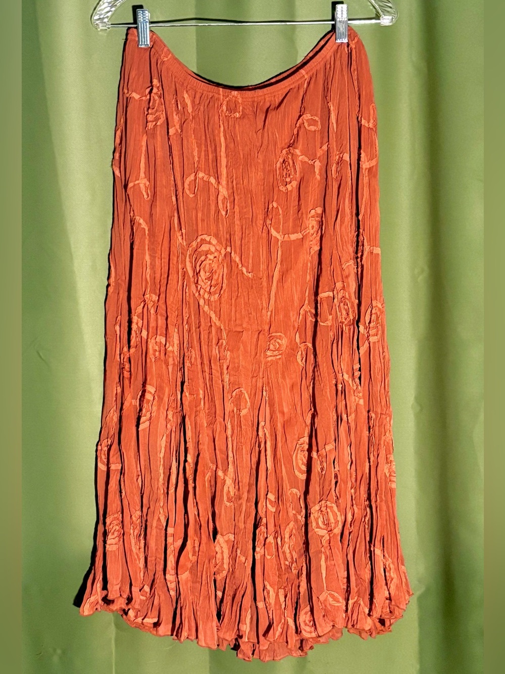 RAFAEL Peachy Orange Pleated Embroidered Maxi Skirt Sz 1X